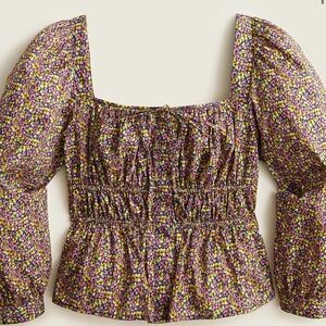 NWT J. Crew Liberty Square Neck Cinched Waist Busy Izzy Floral Blouse Size 0